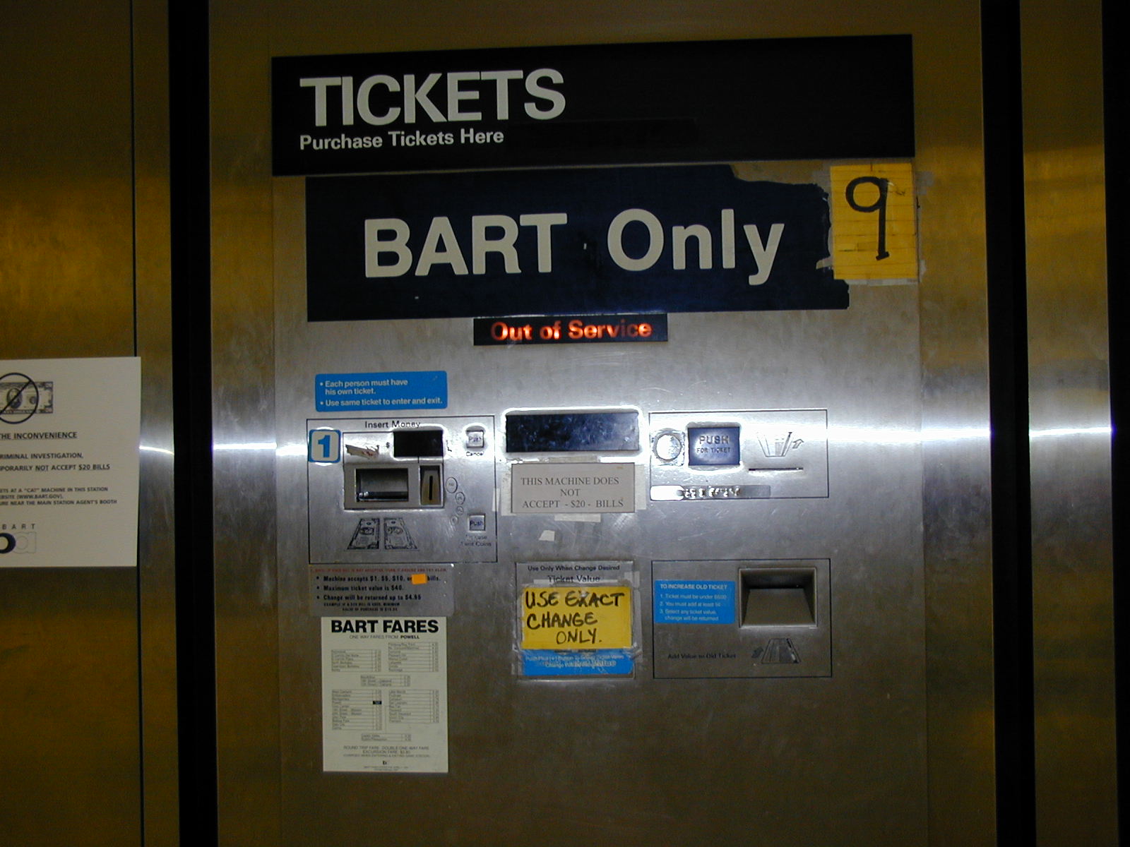 out-of-order Farecard machine