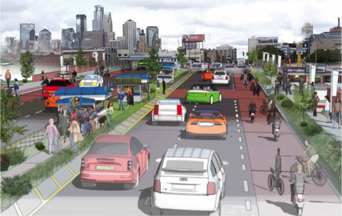 Source - Downtown 2025 Plan. This specific rendition probably wont happen, since it blocks all access to I-35W. Good imagination, though.