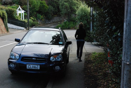 Car blocking sidewalk in Wellington, New Zealand