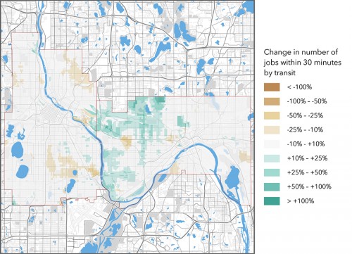 Map of Green Line job accessibility