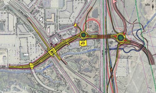 Plan for rebuilding the County Road H interchange. The existing park-ride lot would remain and would serve the redeveloped Arsenal.