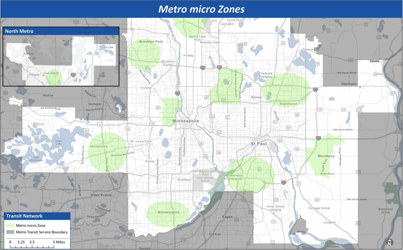 Map displaying the nine Metro micro zones across the Twin Cities.