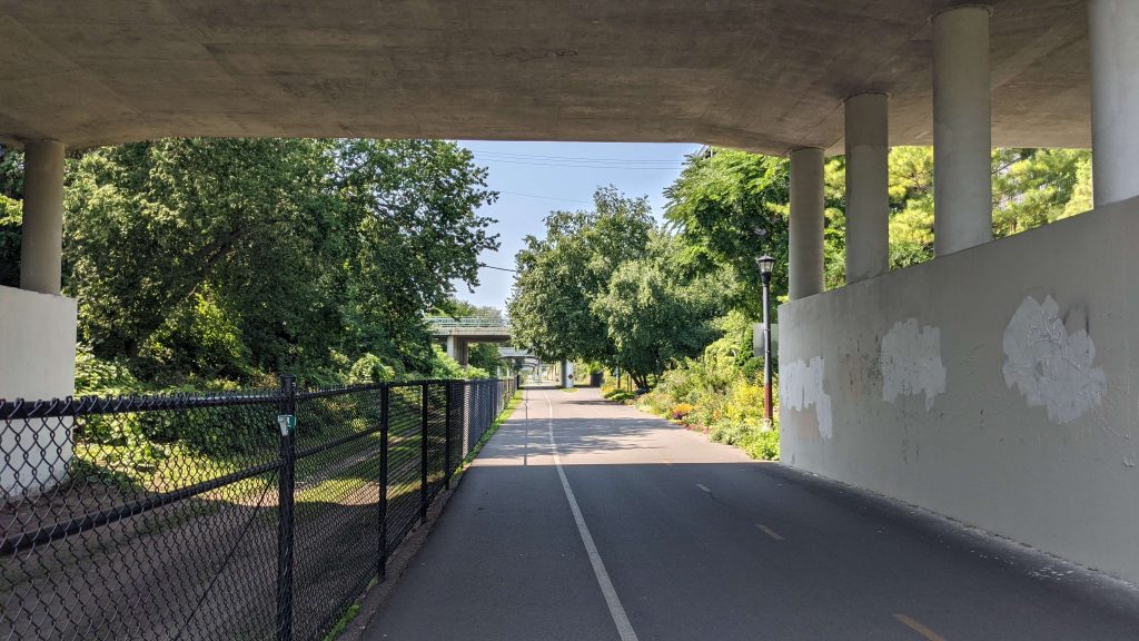 Midtown Greenway passing under a road in Midtown Minneapolis.