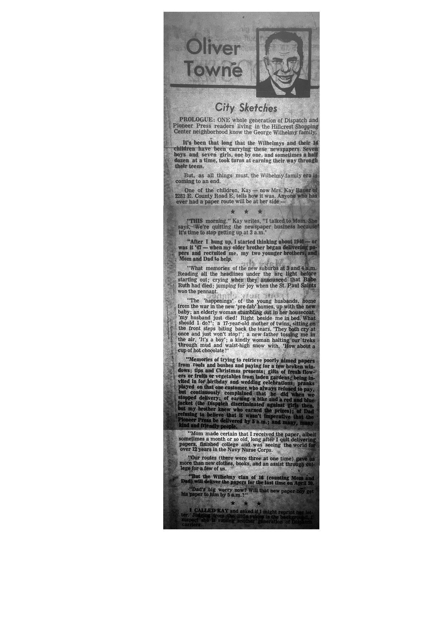 Oliver Towne wrote about the retirement of the Wilhelmy family