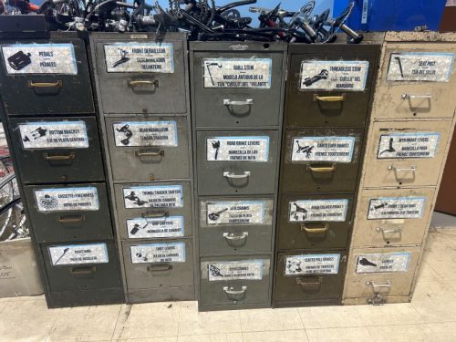 The used bike parts drawers at the former Hub Hobby.