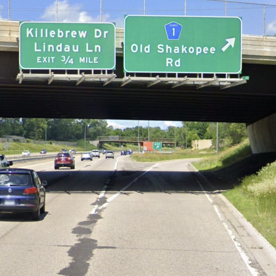 The "old" Old Shakopee Road sign on Cedar Avenue in Bloomington, Minnesota. 