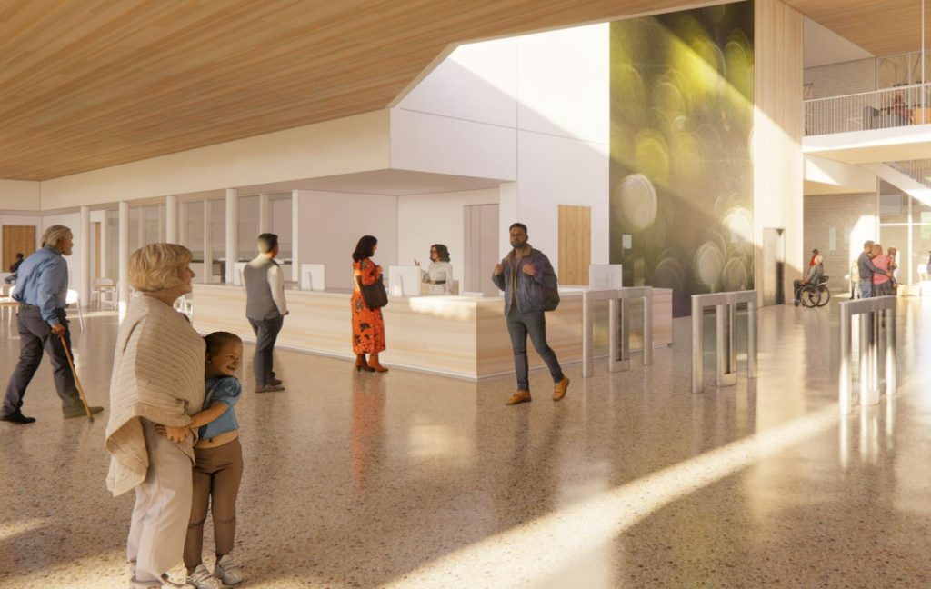 Draft rendering of the lobby of the Health and Wellness center