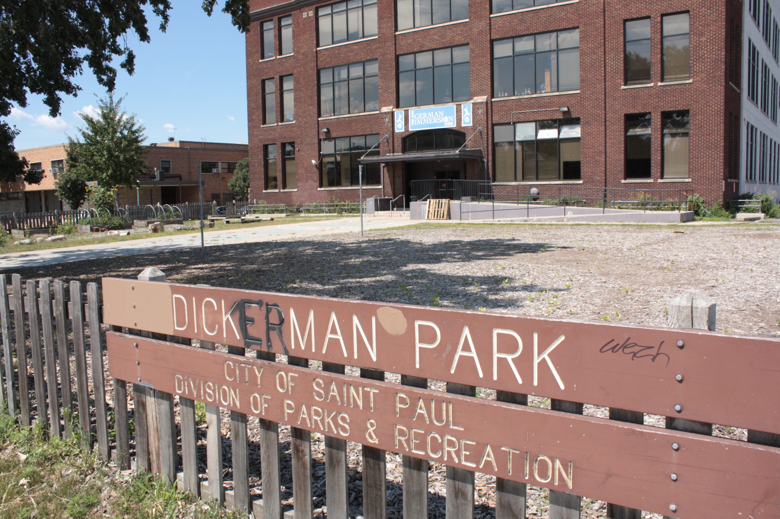Old sign for Dickerman Park in 2013.