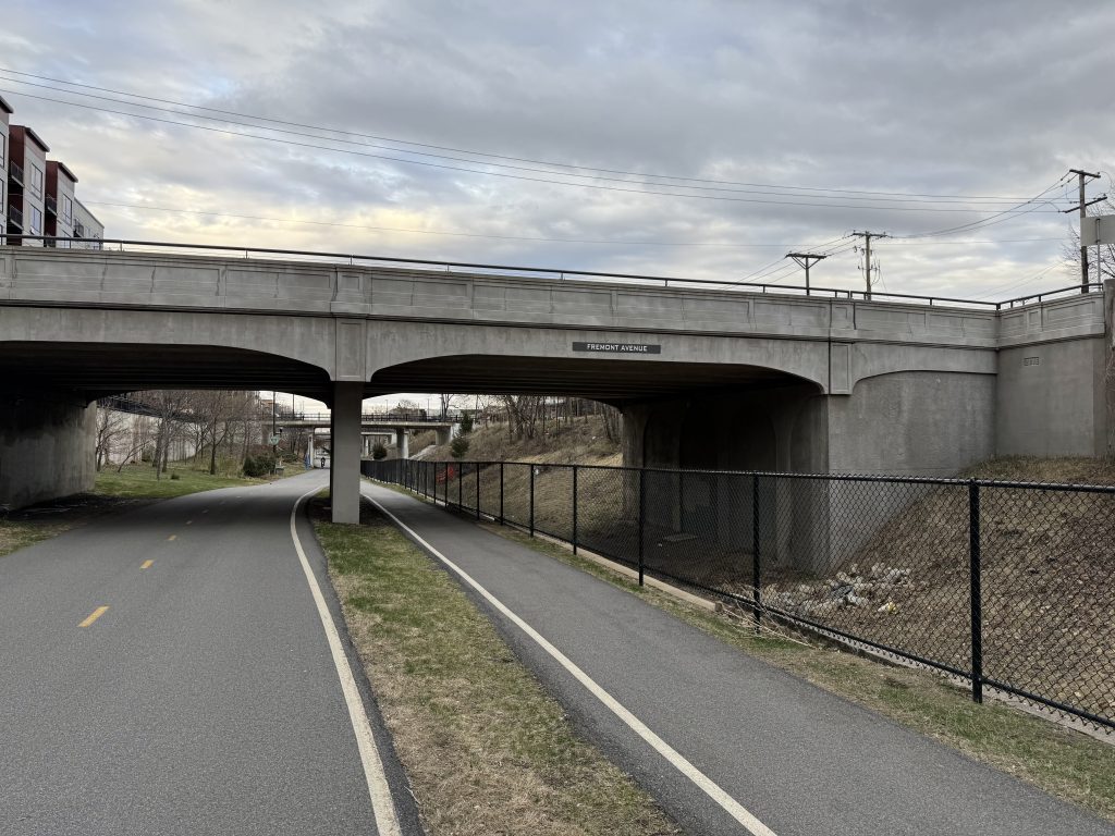The completed new Fremont Avenue S bridge that matches the style of the old one, except with two spans instead of three.