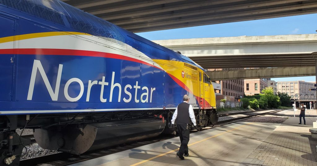 Closeup view of a Northstar Commuter Rail car.