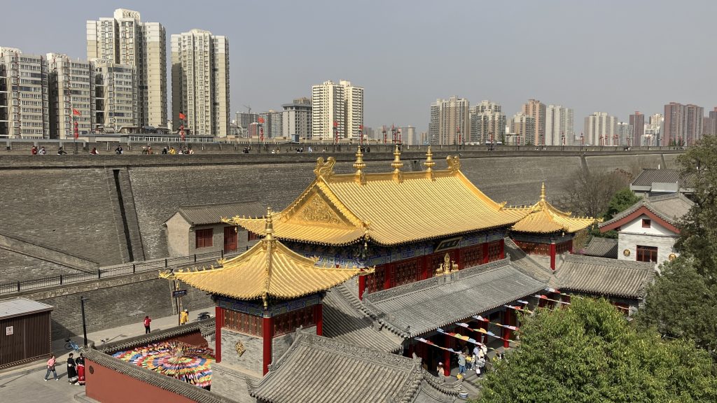 The wall in Xi'an, with more skyscrapers in the background