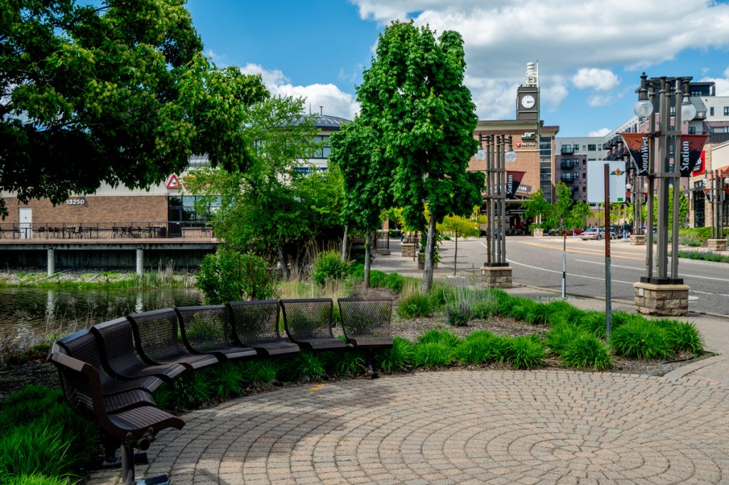 Benches and greenery at SouthWest Station