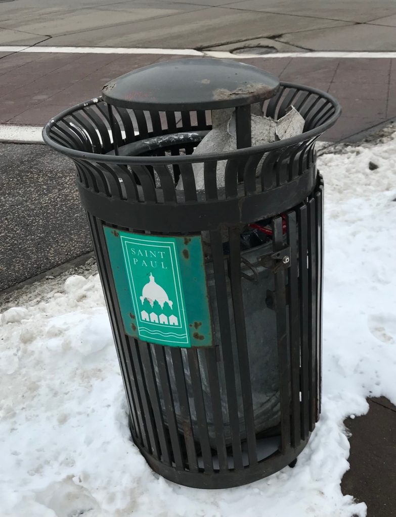 A Saint Paul trash can.