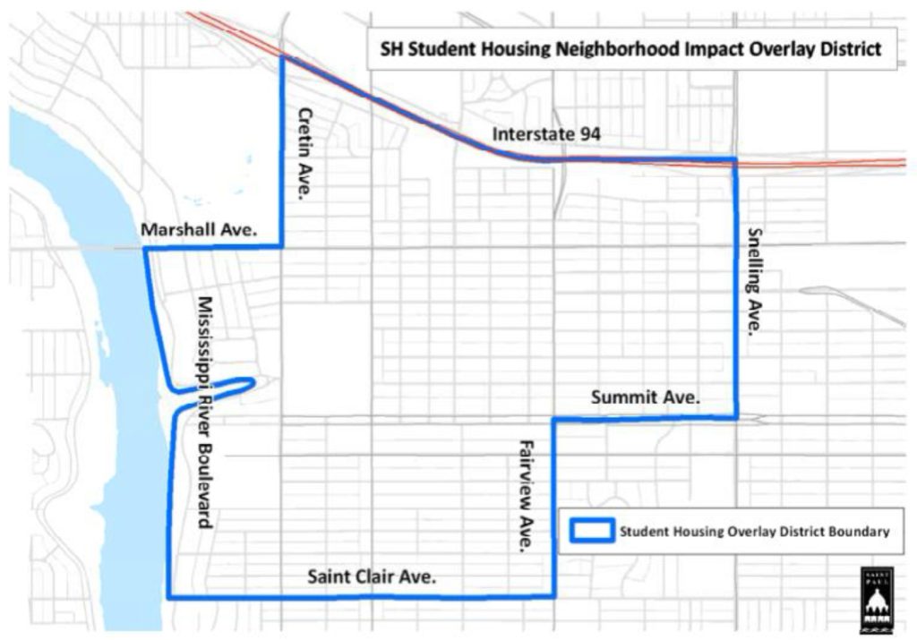 Map of the Student Housing Overlay District. 