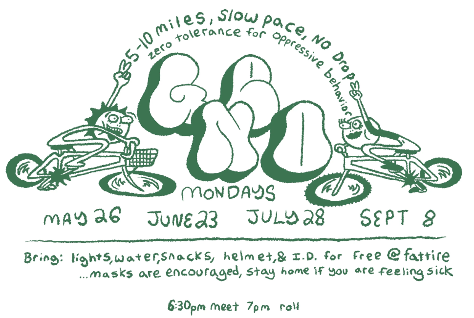 Once again, the flyer for the 2025 summer ride series showing one more ride for the reason on September 8th. Follow them on instagram 