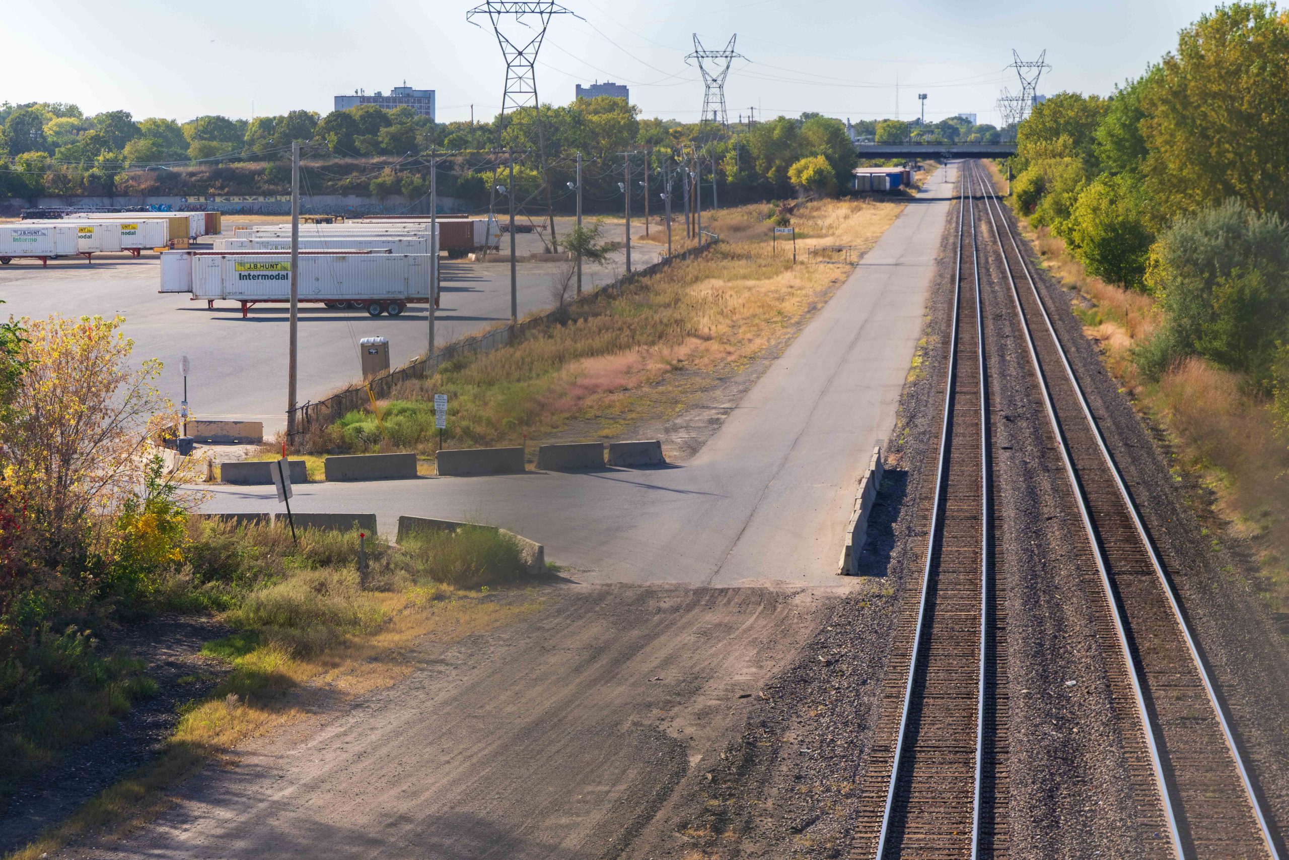 View from Western Ave. Bridge of the road next to railroad tracks