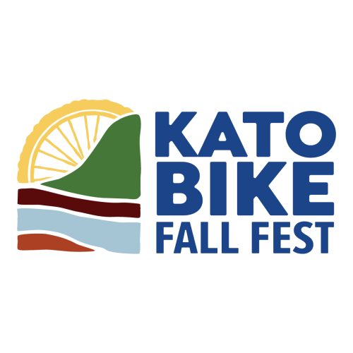 The four-color logo of Kato Bike Fall Fest includes a green hill and a blue river.