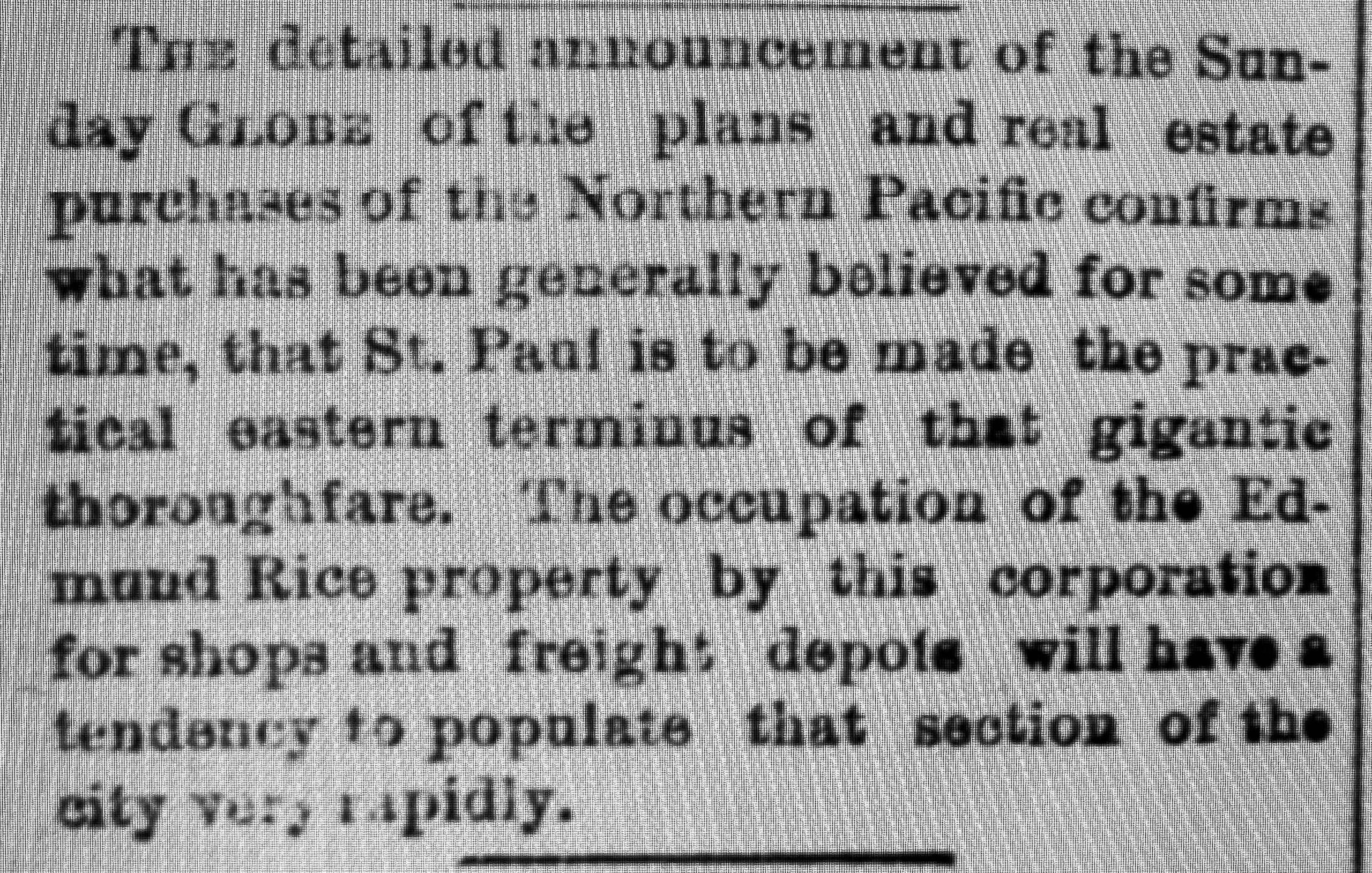 Article in the March 19, 1883 Saint Paul Daily Globe.