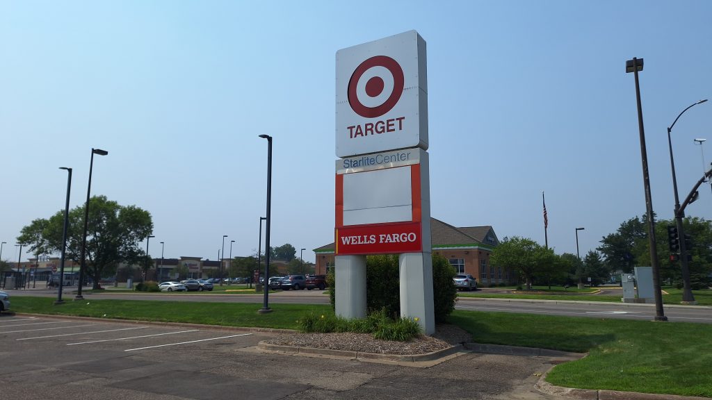 The Starlite Center sign displays logos: Target, Wells Fargo, and a covered Cub logo.