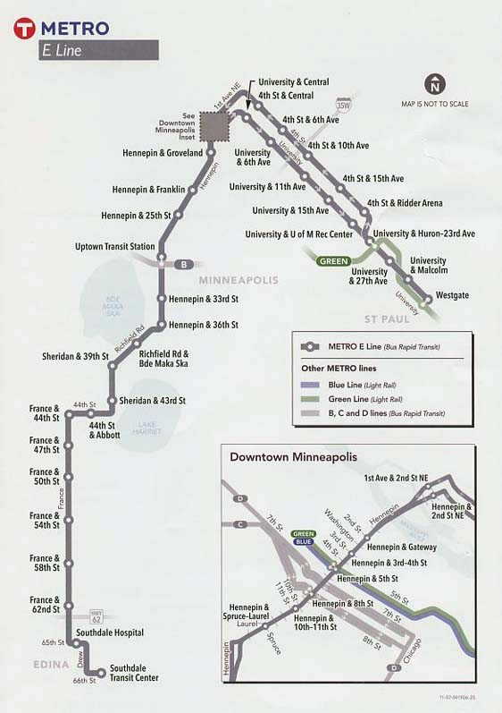 The top part of a pamphlet for the new E Line.