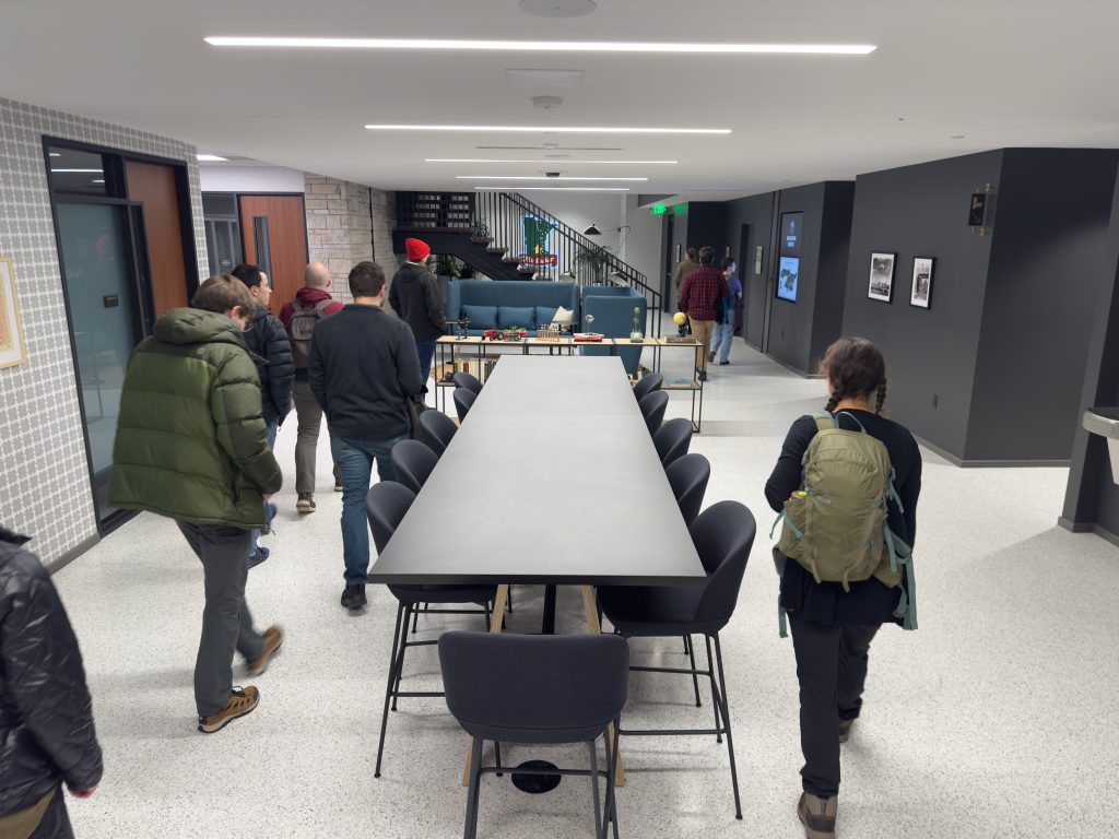 A tour group visits the Northstar Center in a coworking space on January 16, 2025.