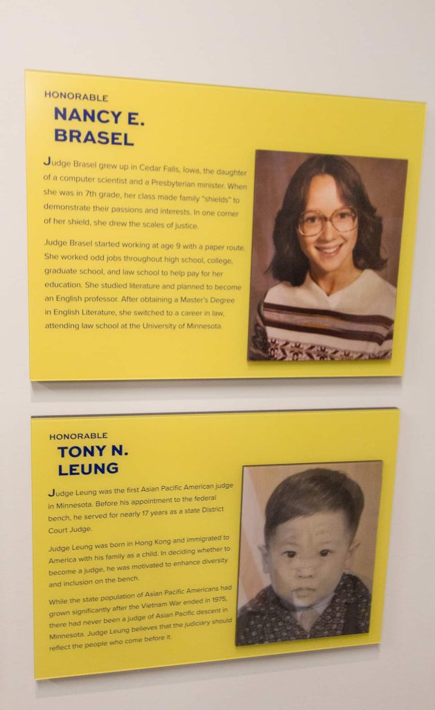 Photos from childhood and biographies of justices Nancy Brasel and Tony Leung.