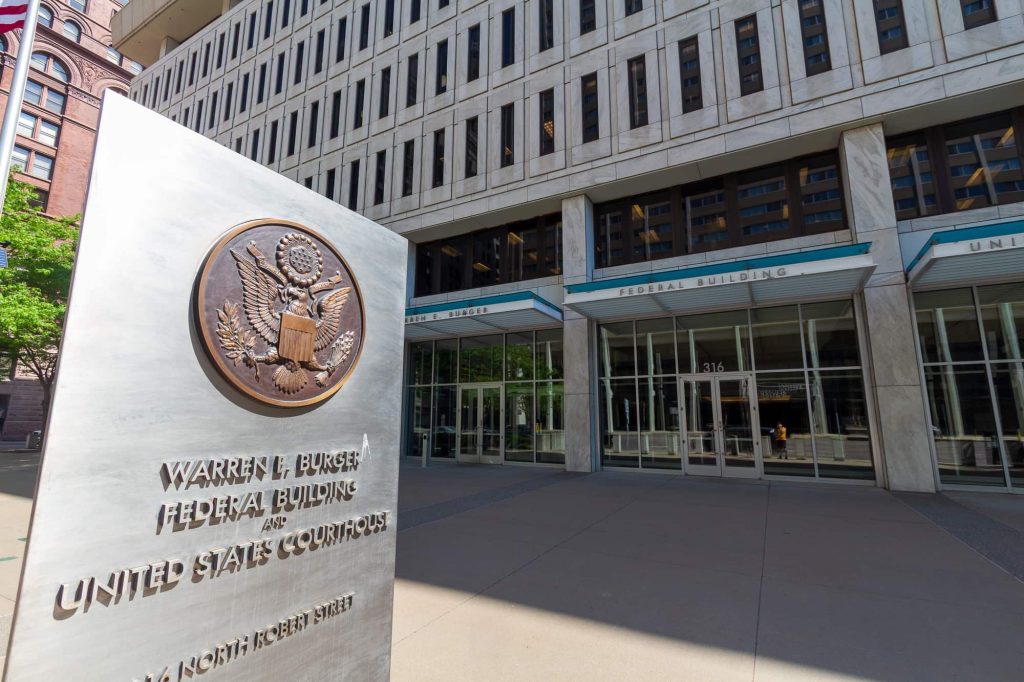 Warren Burger Courthouse sign outside of the Federal Building
