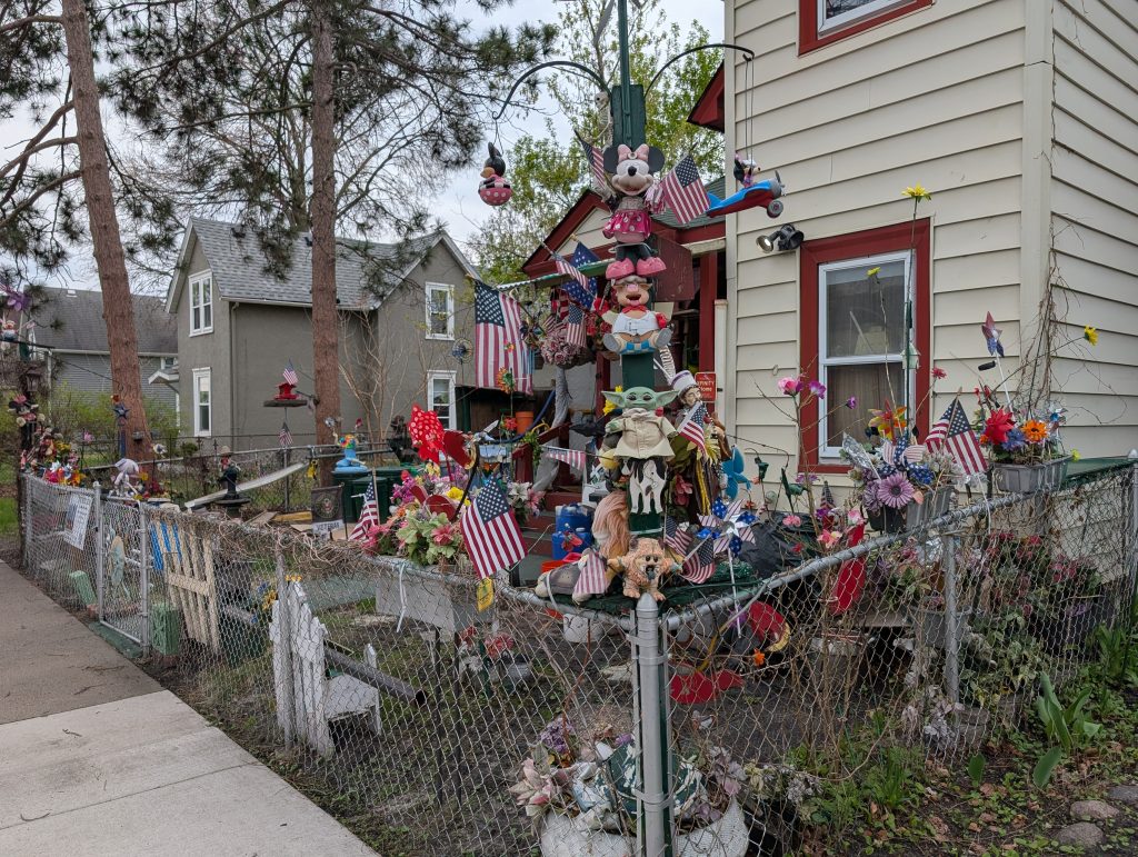 front yard full of ornaments