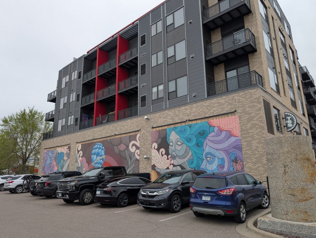 apartment building with mural