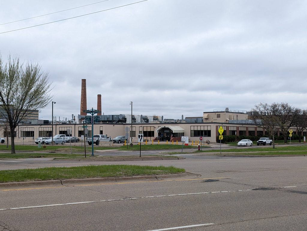 Low building with smokestacks
