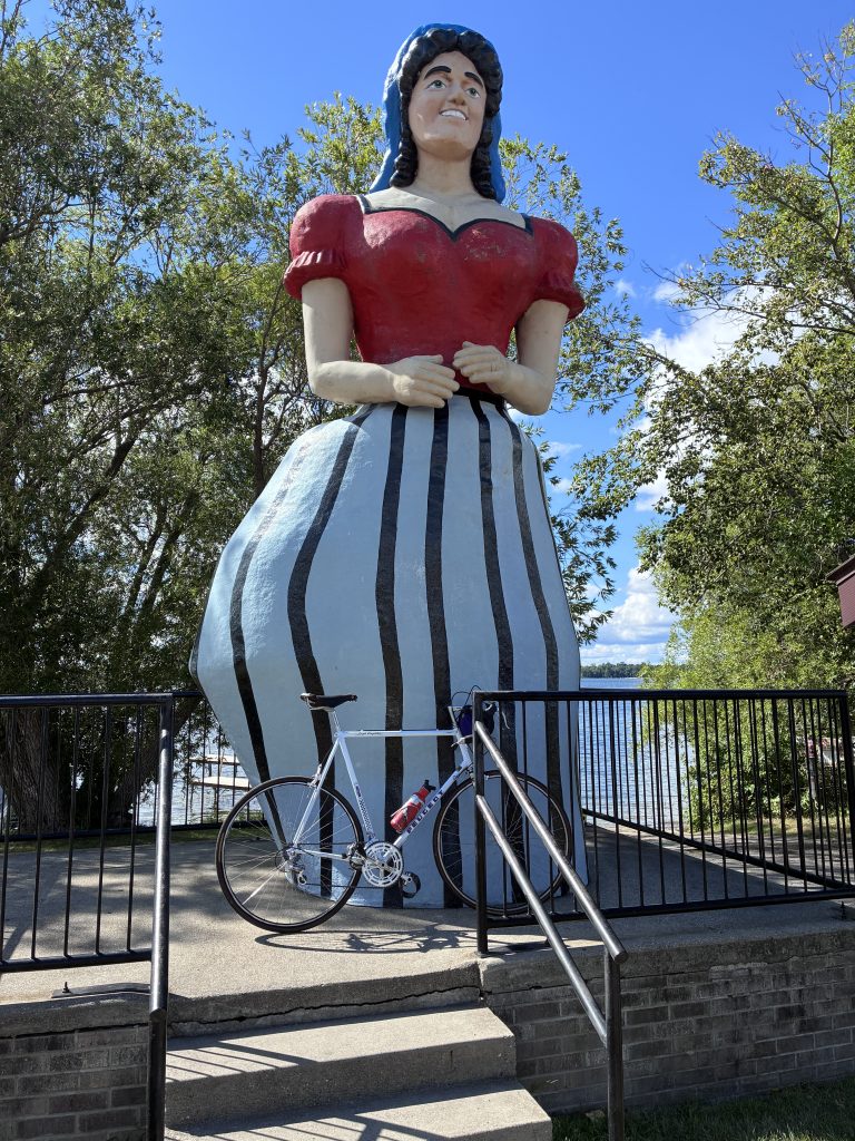 The statue of Lucette in Hackensack. Her expression suggests she's had to put up with a lot of Paul Bunyan's ridiculousness.