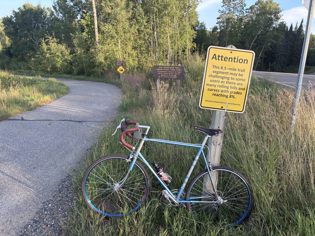 A warning at the entrance to the Paul Bunyan Trail through the Chippewa National Forest